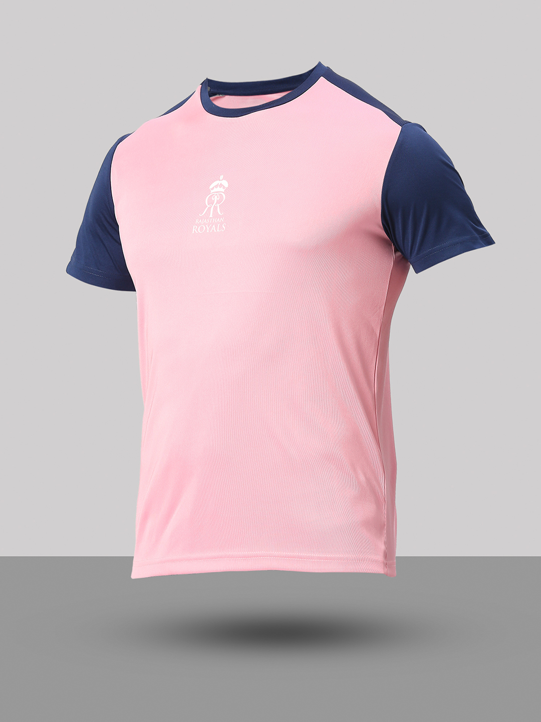 Rajasthan Royals Men Pink and Navy Blue Colourblocked Half Sleeves Round Neck Fan T-Shirt (7)