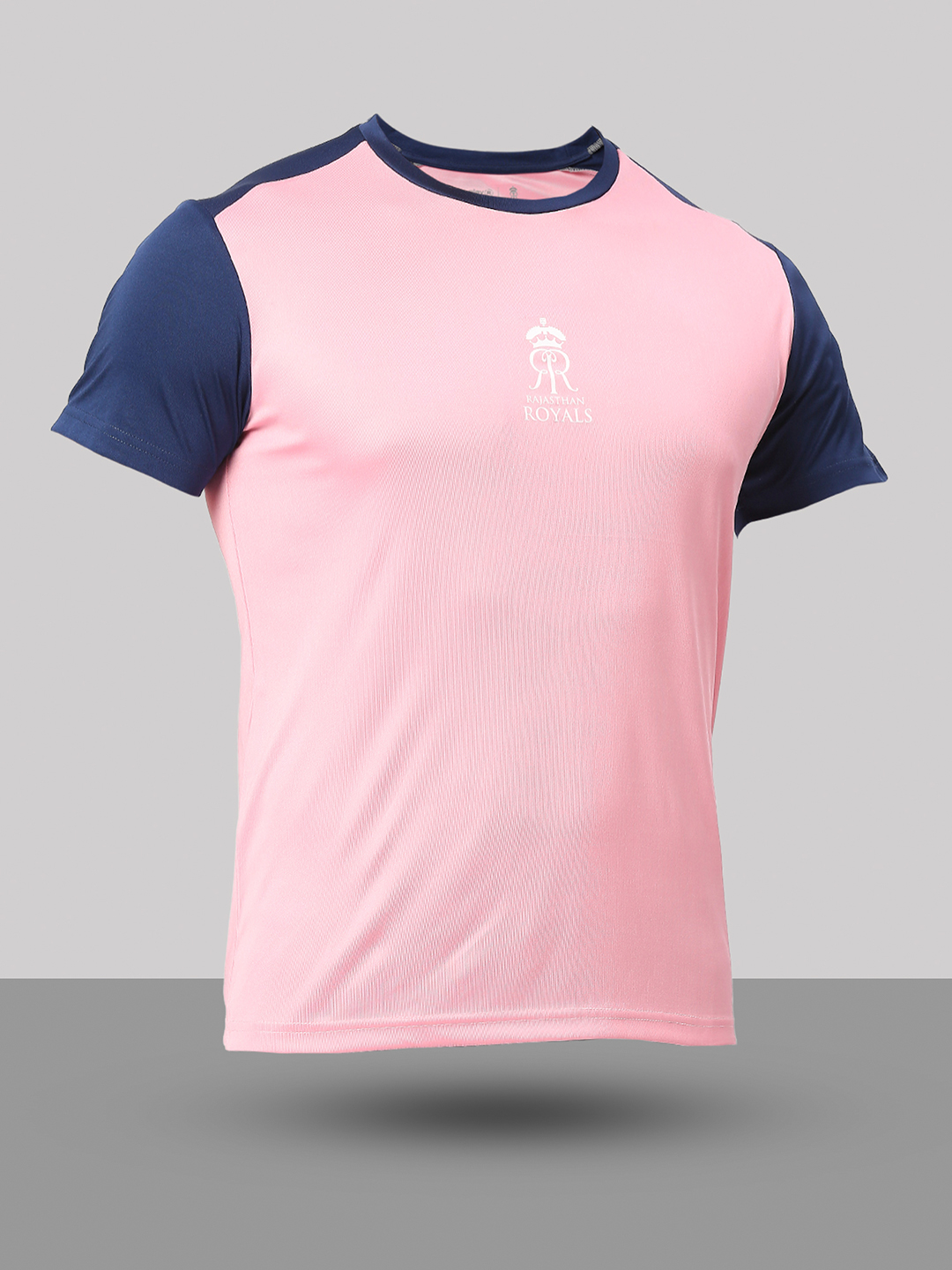 Rajasthan Royals Men Pink and Navy Blue Colourblocked Half Sleeves Round Neck Fan T-Shirt (8)
