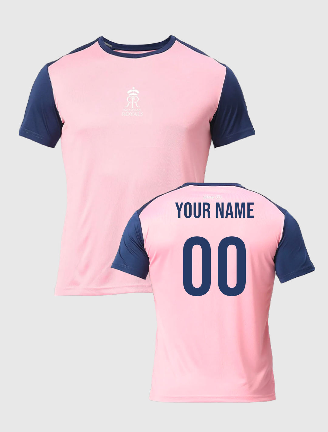 Rajasthan Royals Men Pink and Navy Blue Half Sleeves Round Neck Polyester T-Shirt: Customised With Your Name By FanCode (2)