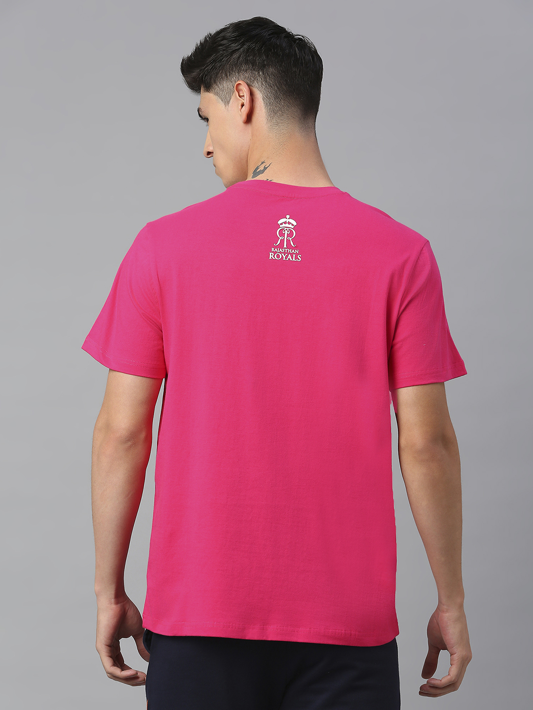 Rajasthan Royals Men Pink and White Printed Hallf Sleeves Round Neck Halla Bol Cotton T-Shirt (3)