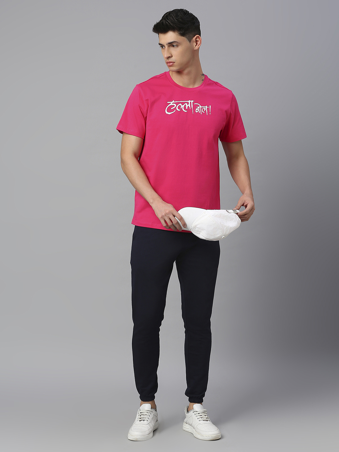 Rajasthan Royals Men Pink and White Printed Hallf Sleeves Round Neck Halla Bol Cotton T-Shirt (5)