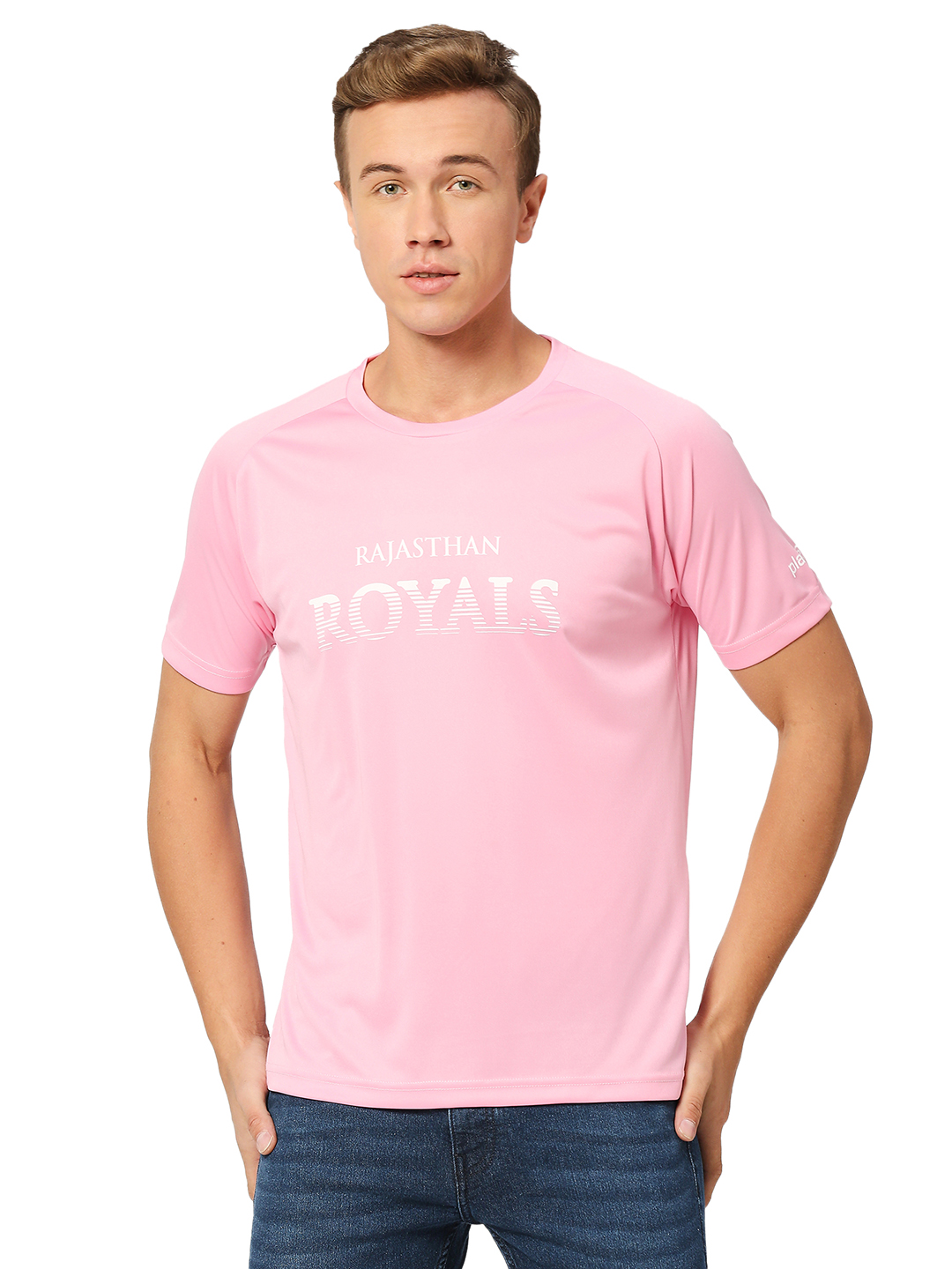 Rajasthan Royals Men Pink Logo Printed Half Sleeves Round Neck Polyester T-Shirt (1)