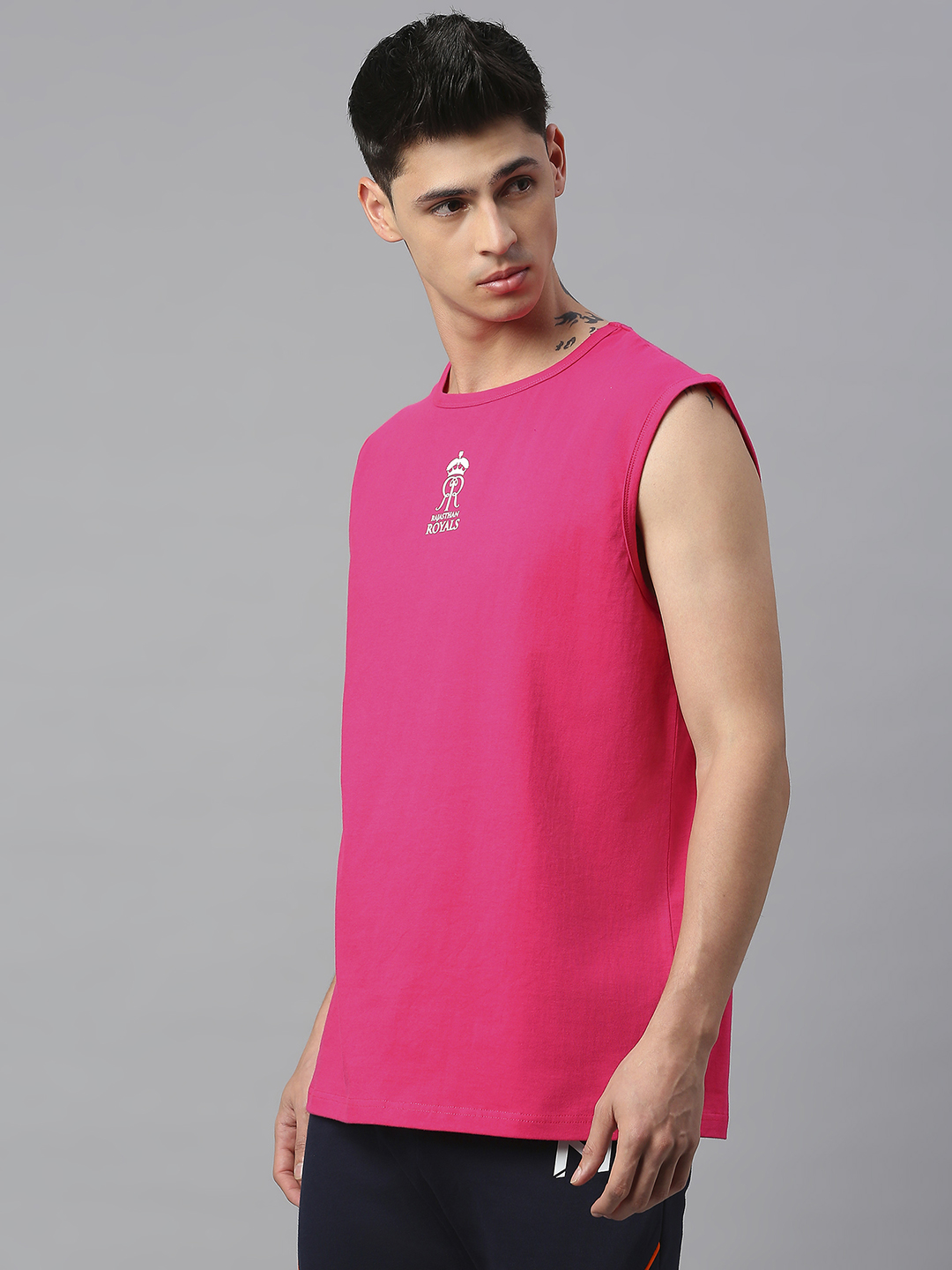Rajasthan Royals Men Pink Logo Printed Sleeveless Round Neck Cotton Sports Vest (2)