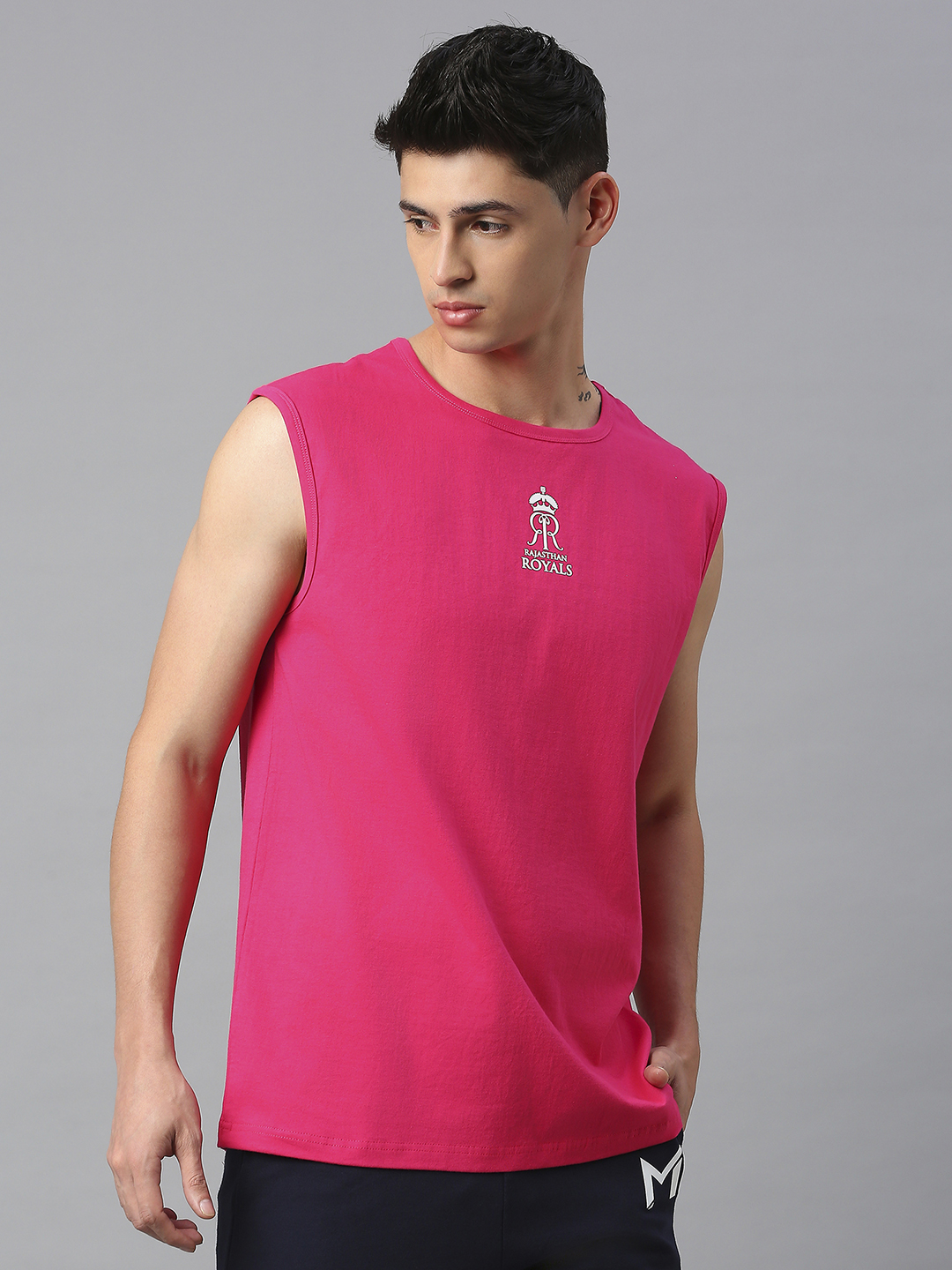 Rajasthan Royals Men Pink Logo Printed Sleeveless Round Neck Cotton Sports Vest (3)
