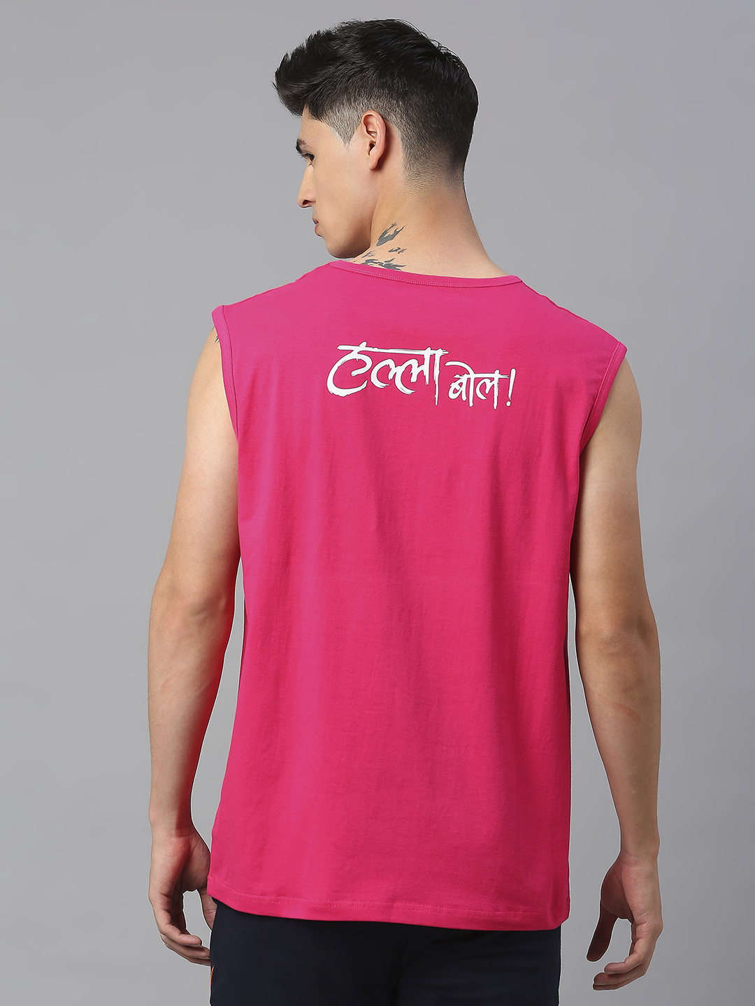 Rajasthan Royals Men Pink Logo Printed Sleeveless Round Neck Cotton Sports Vest (4)