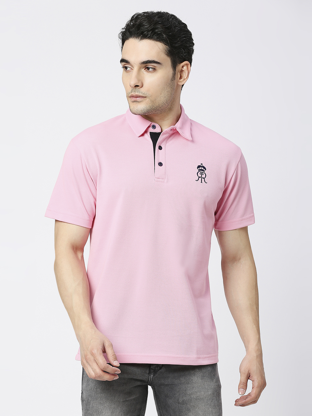 Men Pink Solid Half Sleeves Polo Collar Polyester T-Shirt