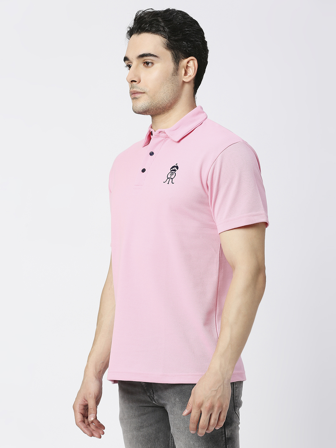 Rajasthan Royals Men Pink Solid Half Sleeves Polo Collar Polyester T-Shirt (2)
