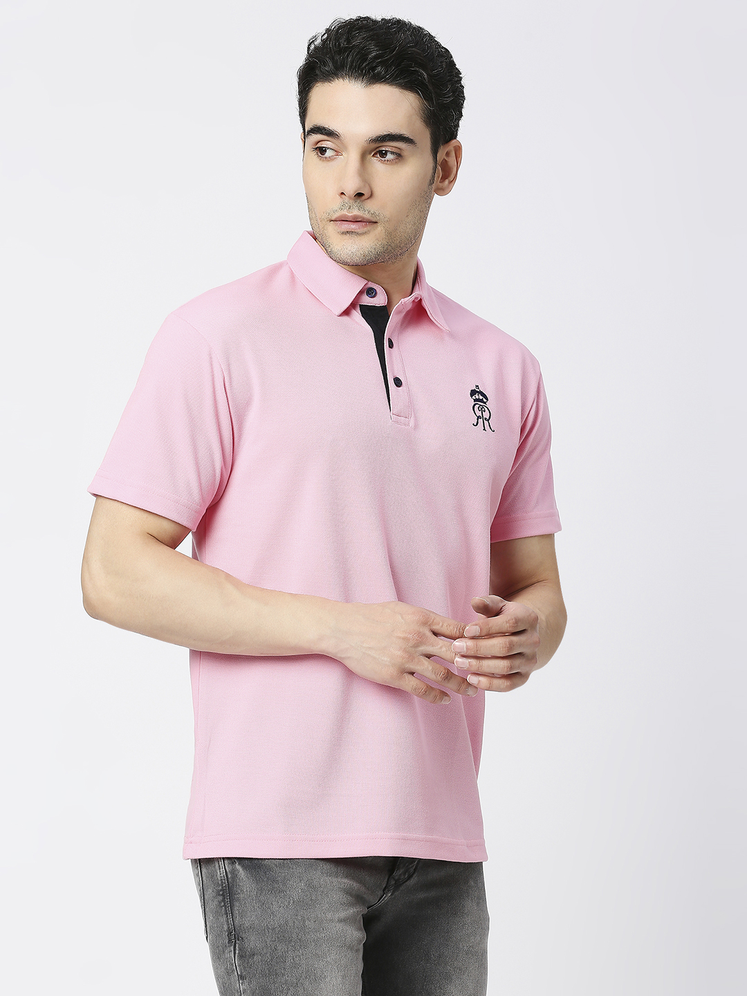 Rajasthan Royals Men Pink Solid Half Sleeves Polo Collar Polyester T-Shirt (3)
