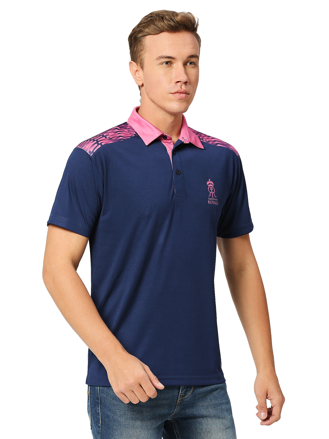 Rajasthan Royals Men Purple and Pink Solid Half Sleeves Polo Collar Travel Polyester T-Shirt (3)