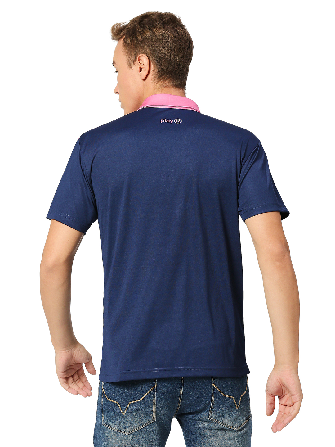 Rajasthan Royals Men Purple and Pink Solid Half Sleeves Polo Collar Travel Polyester T-Shirt (4)