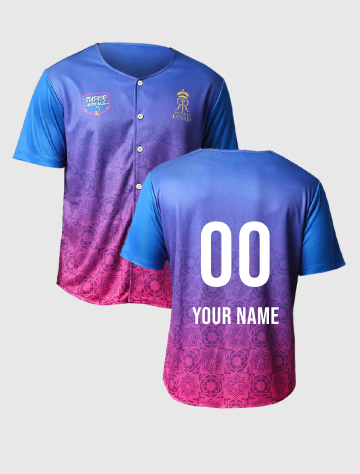 Rajasthan Royals Men Red and Blue Half Sleeves Athletic Baseball Shirt: Customised With Your Name By FanCode (2)