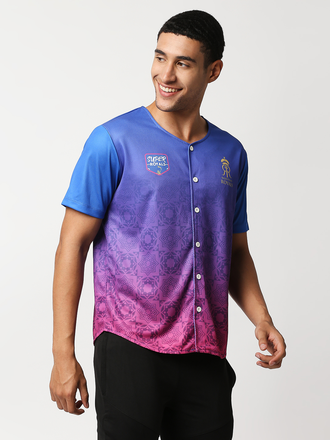 Rajasthan Royals Men Red and Blue Printed Half Sleeves Athletic Baseball Polyester Shirt (6)