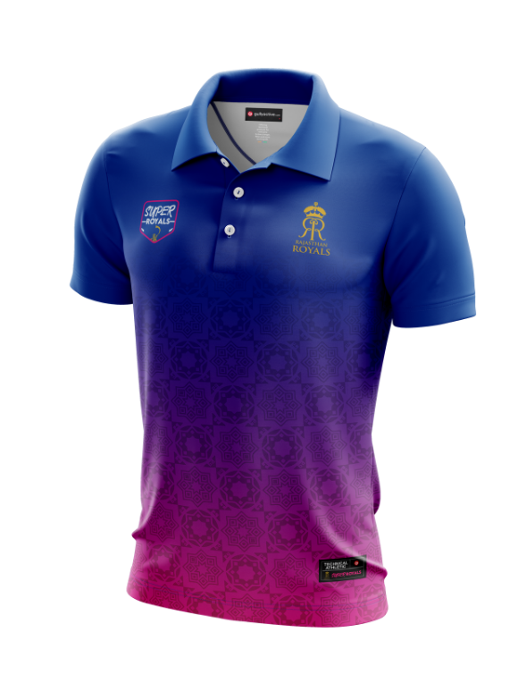 Rajasthan Royals Men Red and Blue Printed Half Sleeves Polo Collar Athletic Cricket T-Shirt (1)