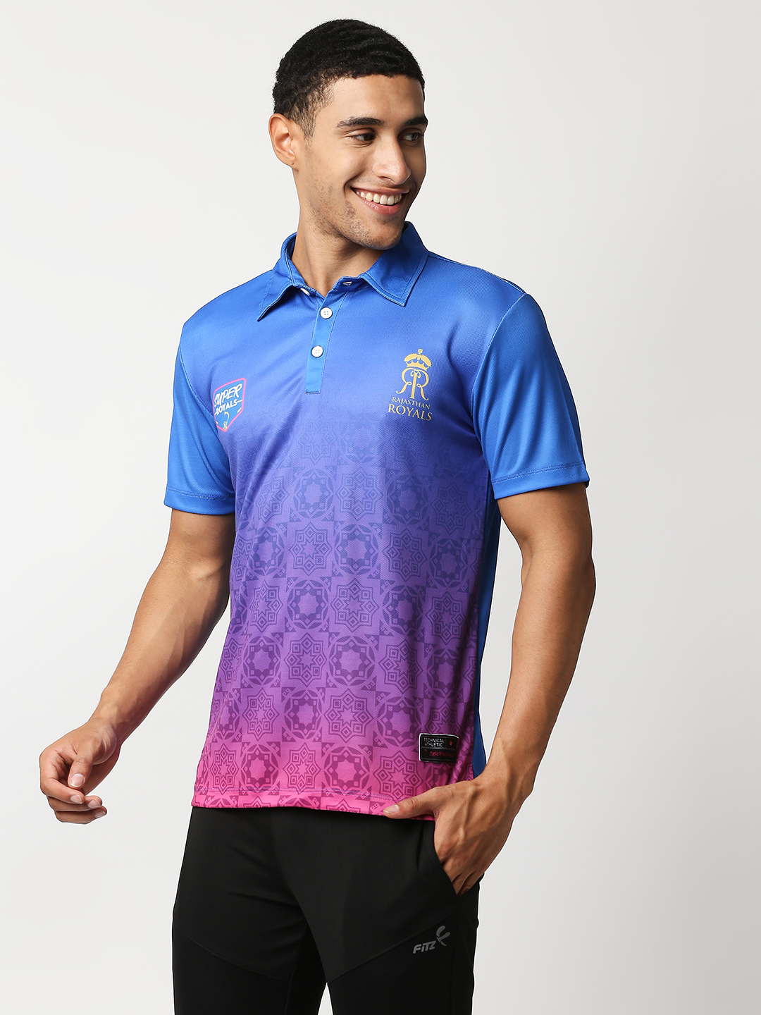 Rajasthan Royals Men Red and Blue Printed Half Sleeves Polo Collar Athletic Cricket T-Shirt (2)