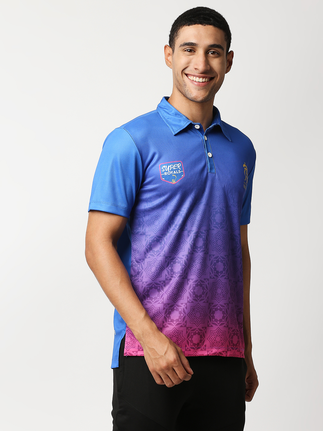 Rajasthan Royals Men Red and Blue Printed Half Sleeves Polo Collar Athletic Cricket T-Shirt (3)