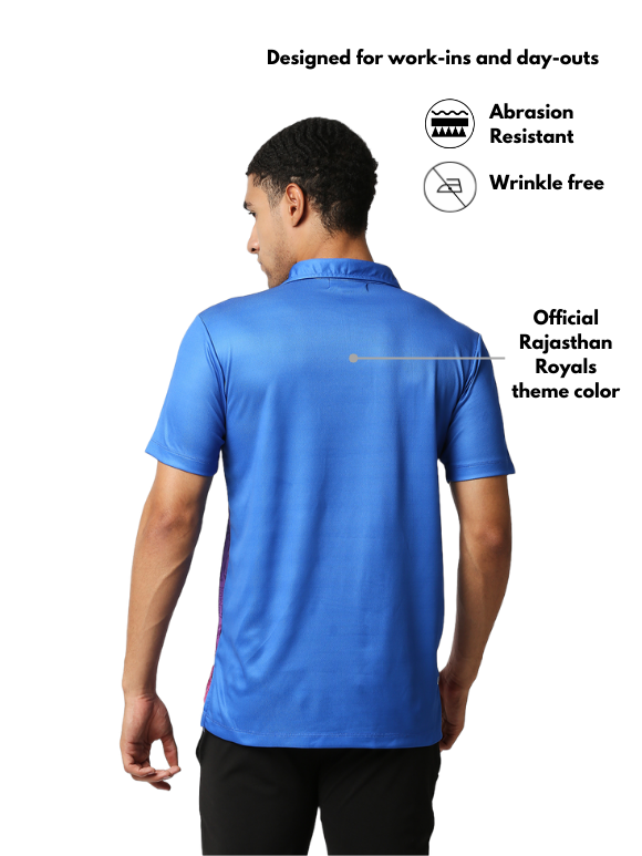 Rajasthan Royals Men Red and Blue Printed Half Sleeves Polo Collar Athletic Cricket T-Shirt (4)