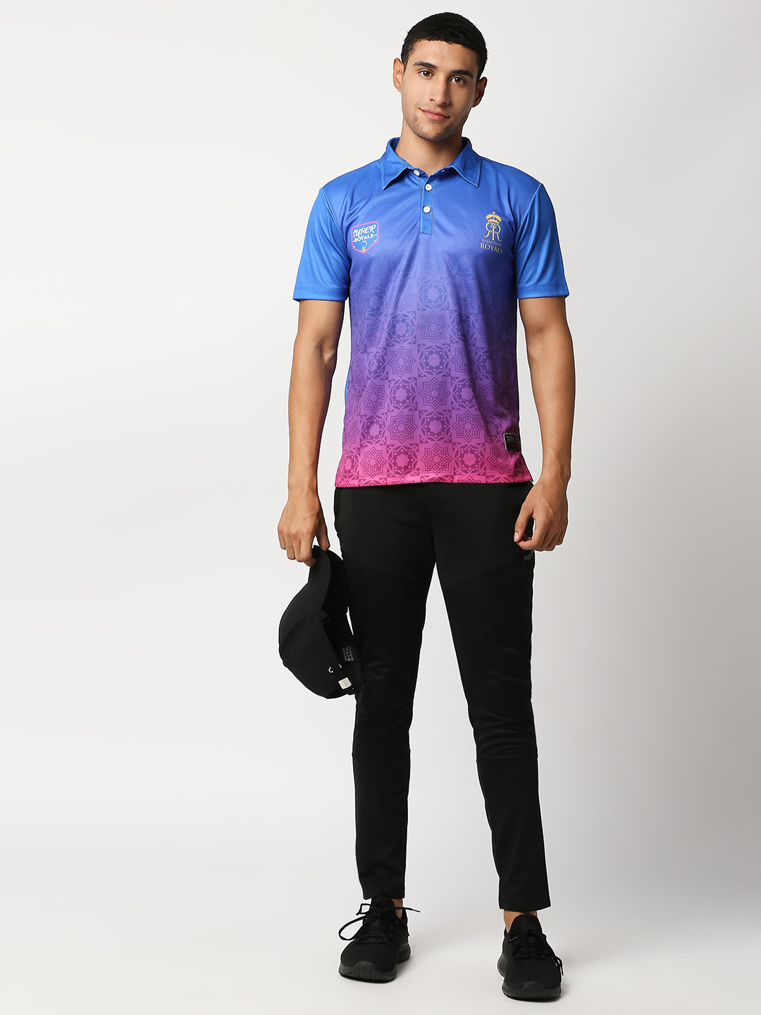Rajasthan Royals Men Red and Blue Printed Half Sleeves Polo Collar Athletic Cricket T-Shirt (5)