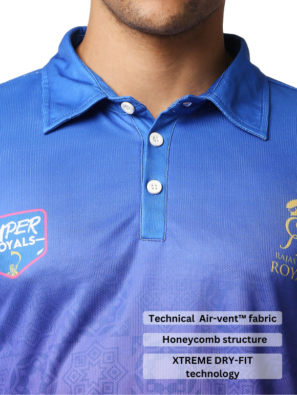 Rajasthan Royals Men Red and Blue Printed Half Sleeves Polo Collar Athletic Cricket T-Shirt (5)