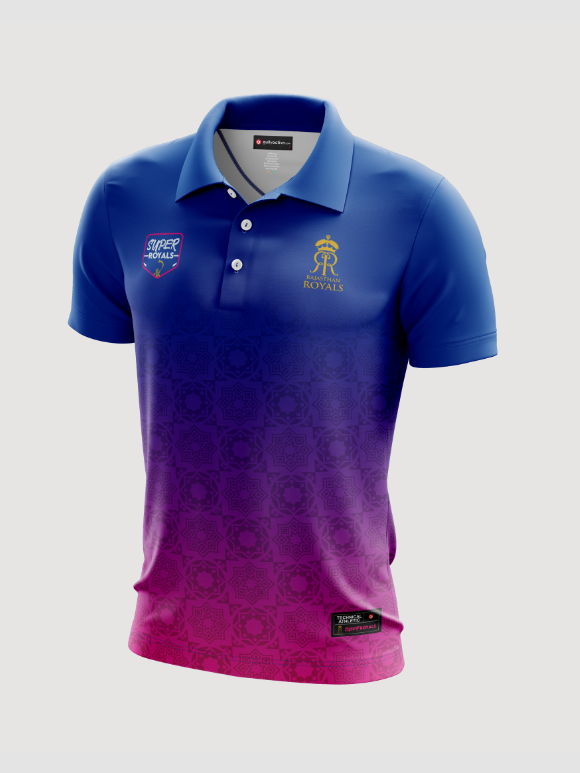 Rajasthan Royals Men Red and Blue Printed Half Sleeves Polo Collar Athletic T-Shirt (1)