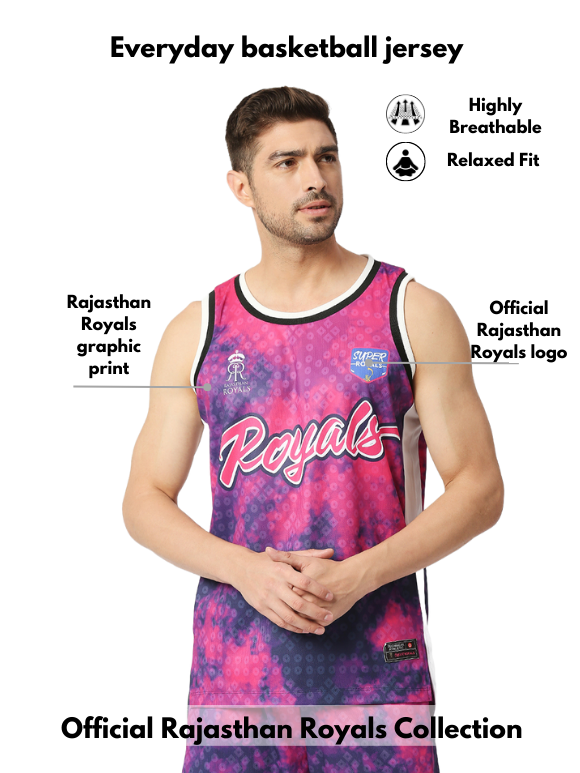 Rajasthan Royals Men Red Typograhy Printed Sleeveless Round Neck Athletic Dunkman Jersey (2)