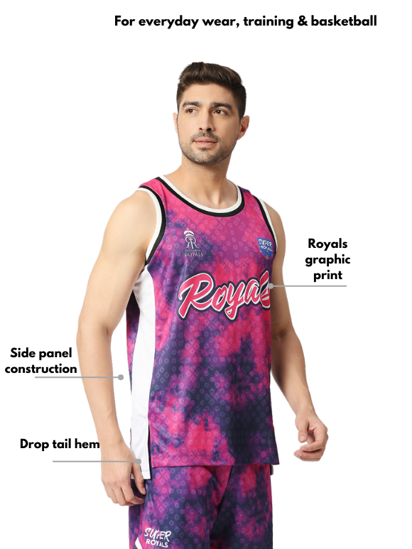 Rajasthan Royals Men Red Typograhy Printed Sleeveless Round Neck Athletic Dunkman Jersey (3)