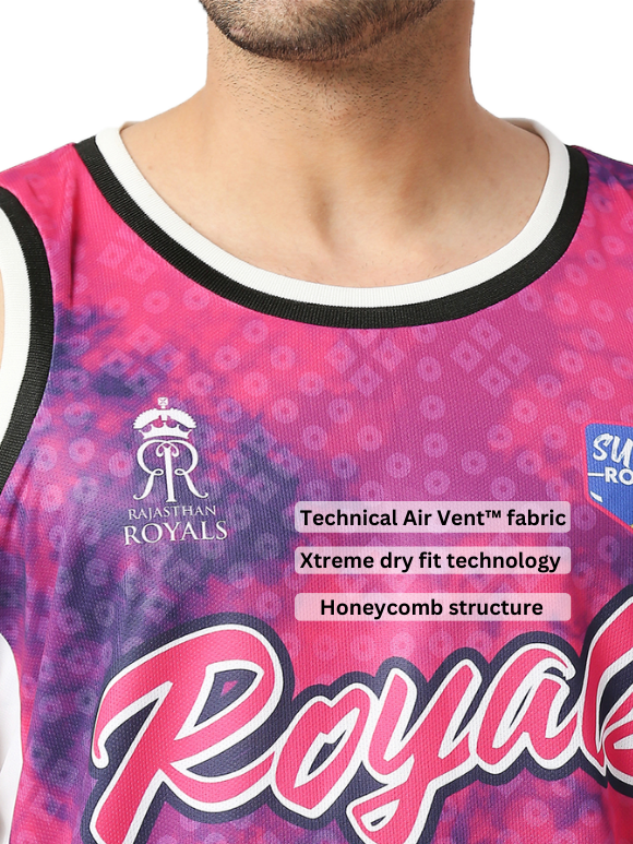 Rajasthan Royals Men Red Typograhy Printed Sleeveless Round Neck Athletic Dunkman Jersey (5)