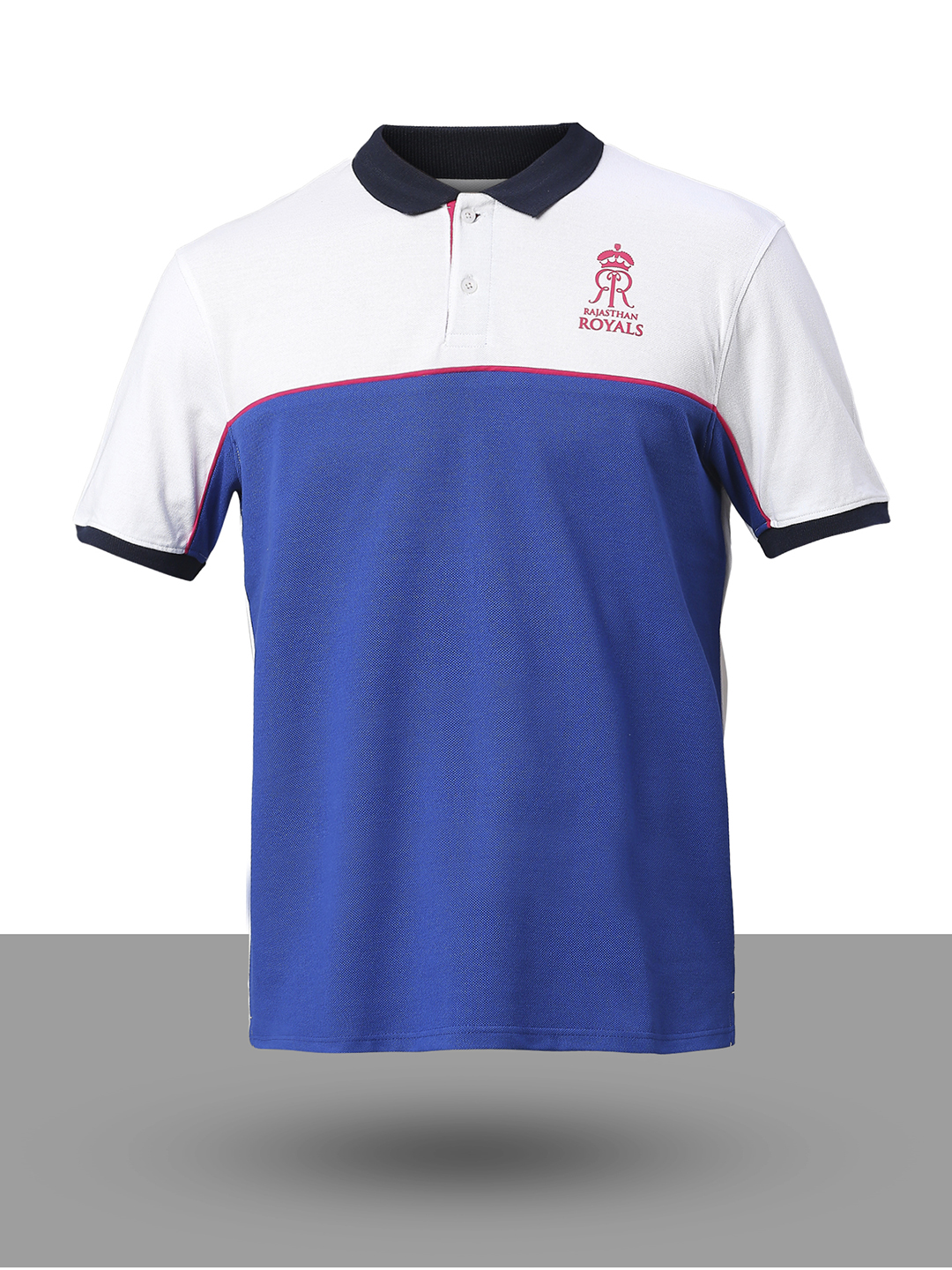 Rajasthan Royals Men Royal Blue and White Colourblocked Half Sleeves Polo Collar Cotton T-Shirt (7)