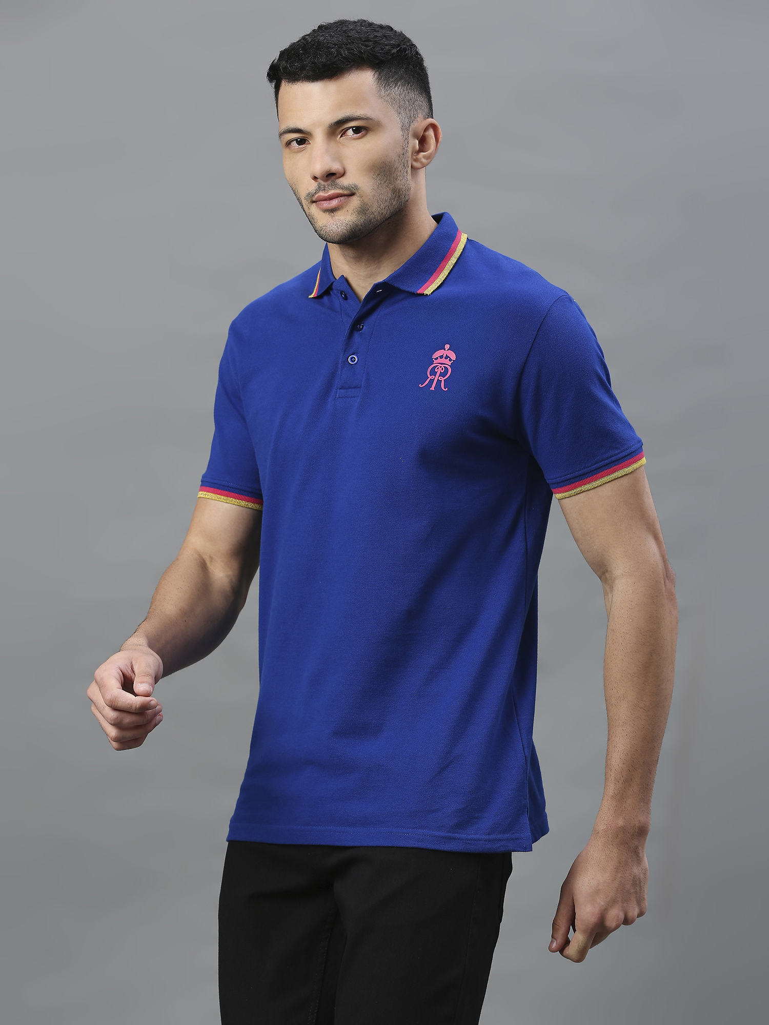 Rajasthan Royals Men Royal Blue Solid Half Sleeves Round Neck Cotton T-Shirt (3)