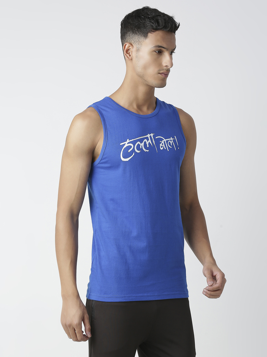 Rajasthan Royals Men Royal Blue Solid Sleeveless Round Neck Halla Bol Cotton Sports Vest (3)