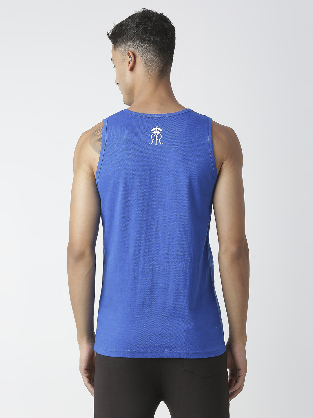 Rajasthan Royals Men Royal Blue Solid Sleeveless Round Neck Halla Bol Cotton Sports Vest (4)