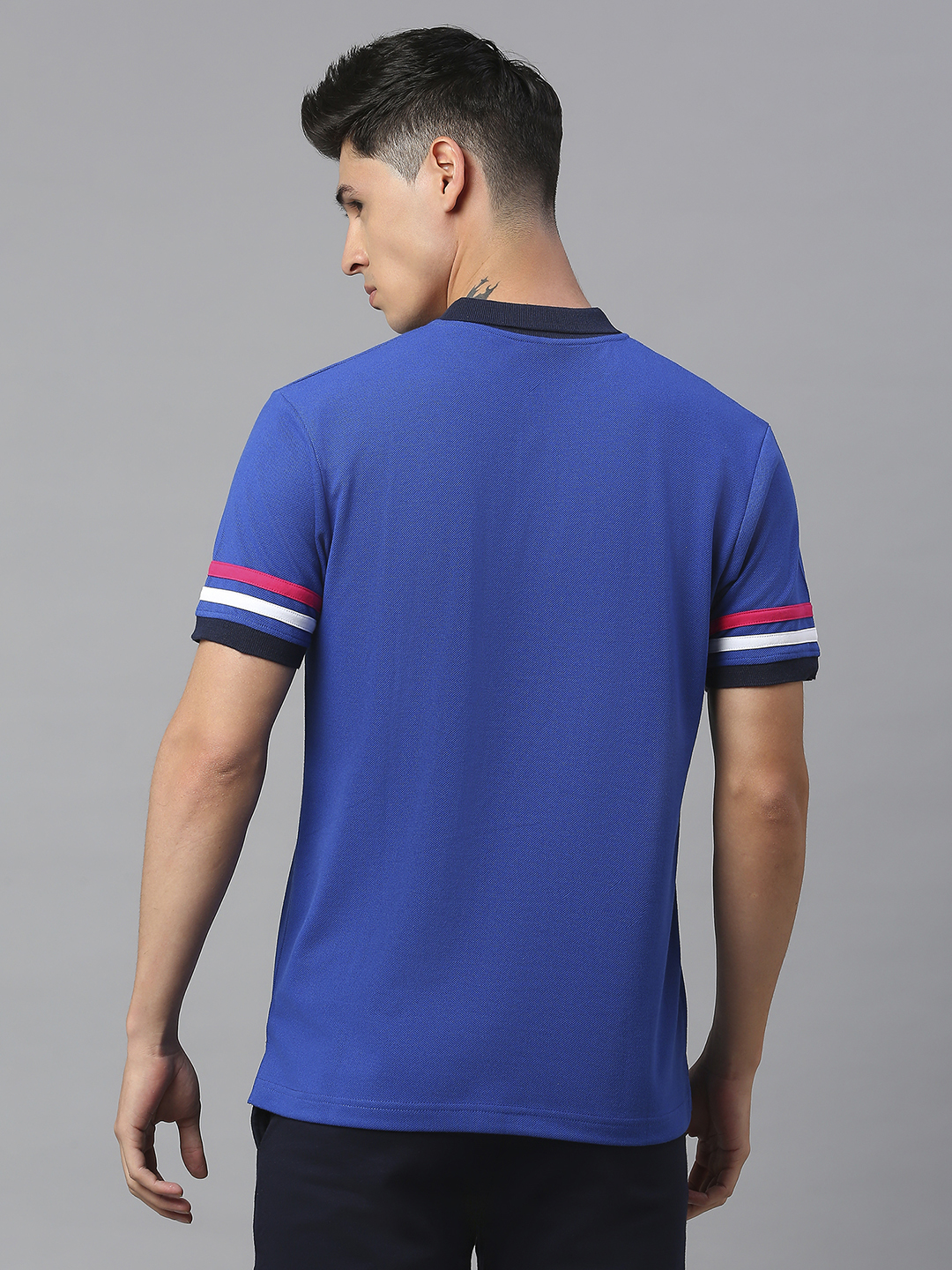 Rajasthan Royals Men Royal Blue Striped Half Sleeves Polo Collar Cotton T-Shirt (4)