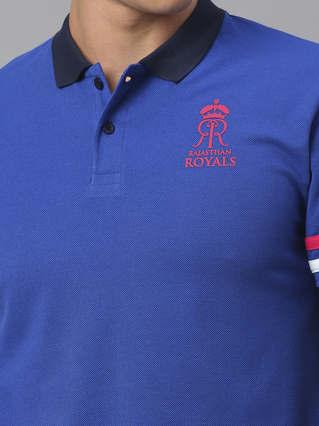 Rajasthan Royals Men Royal Blue Striped Half Sleeves Polo Collar Cotton T-Shirt (5)