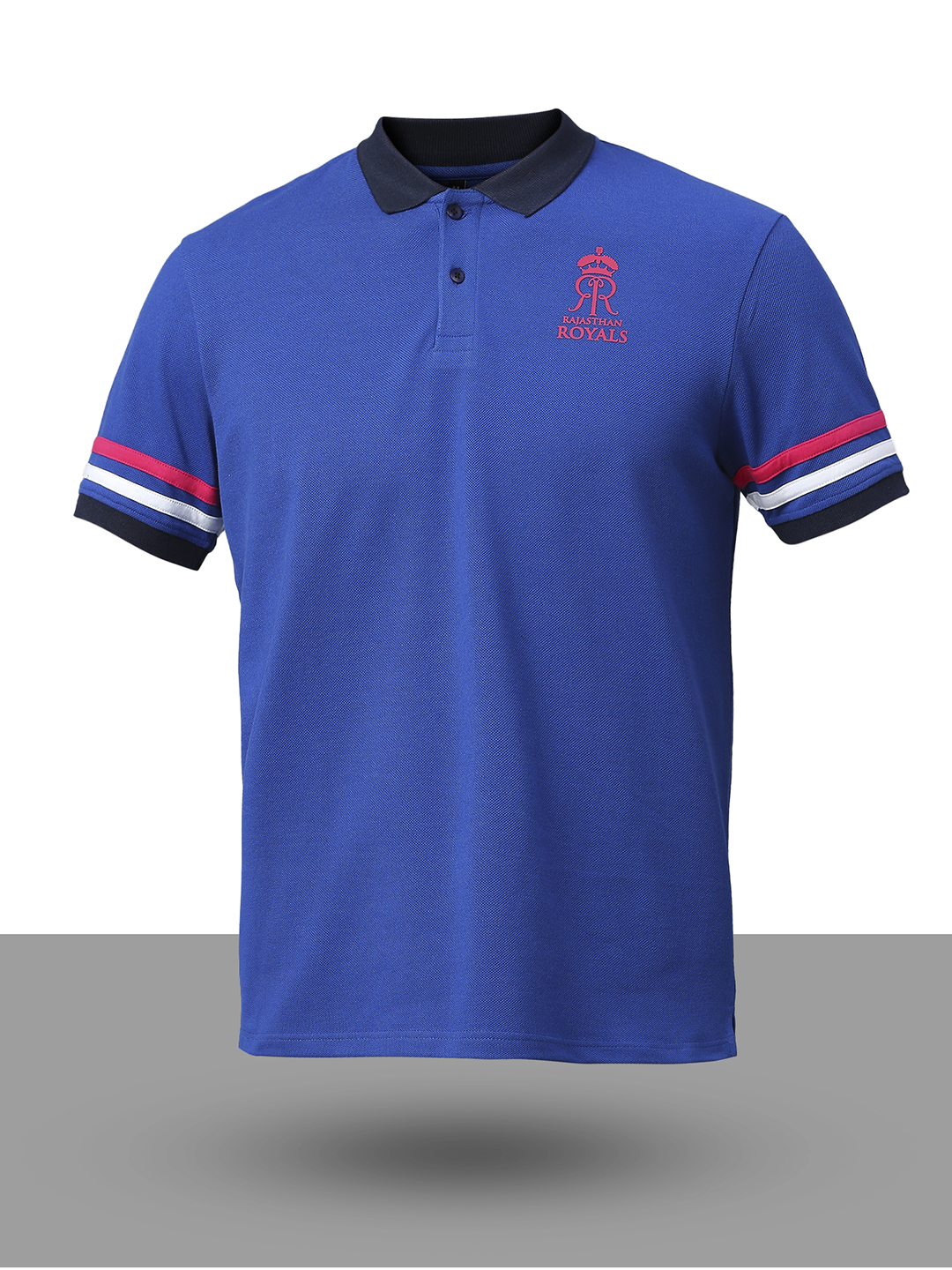 Rajasthan Royals Men Royal Blue Striped Half Sleeves Polo Collar Cotton T-Shirt (7)