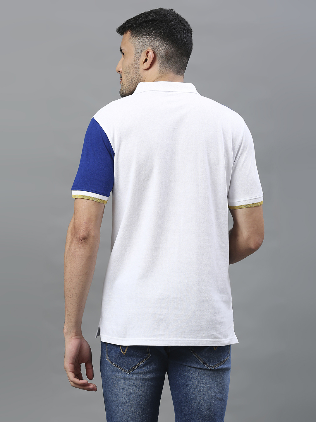 Rajasthan Royals Men White and Blue Colourblocked Half Sleeves Polo Collar Cotton T-Shirt (3)
