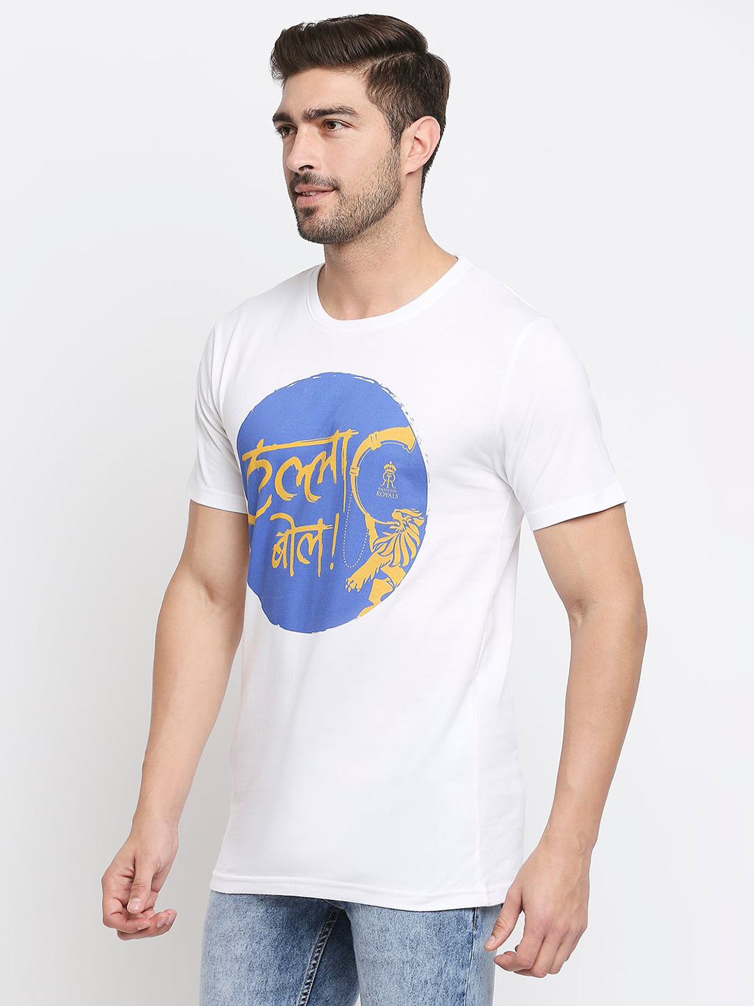 Rajasthan Royals Men White and Blue Printed Half Sleeves Round Neck T-Shirt (2)