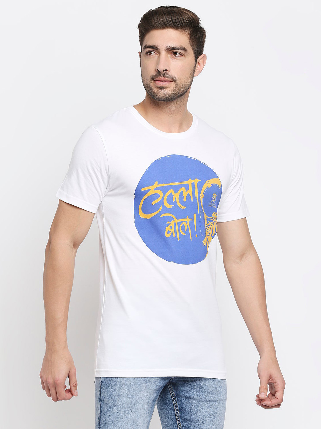 Rajasthan Royals Men White and Blue Printed Half Sleeves Round Neck T-Shirt (3)