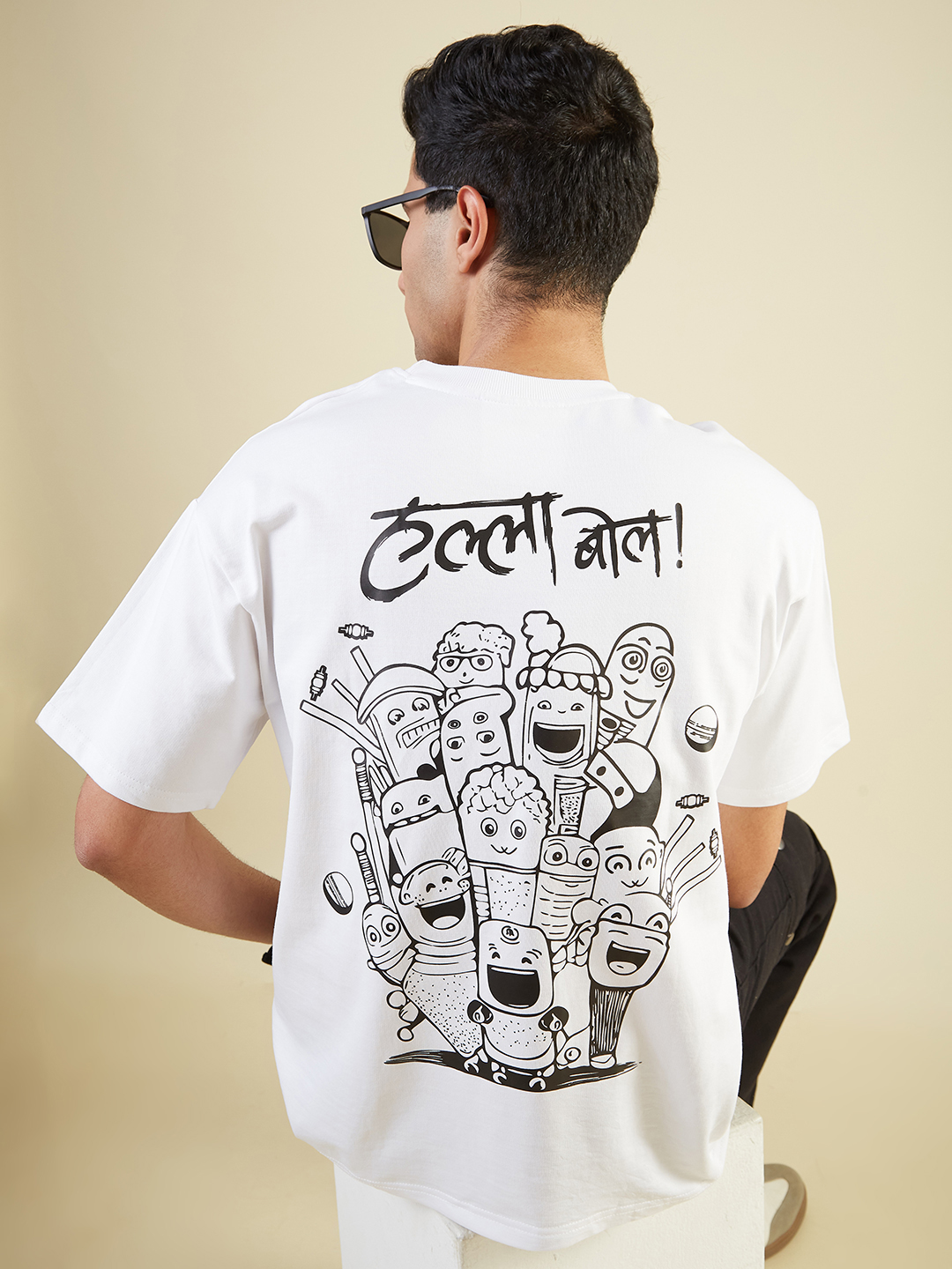 Rajasthan Royals Men White Halla Bol Printed Half Sleeves Round Neck Oversized T-Shirt