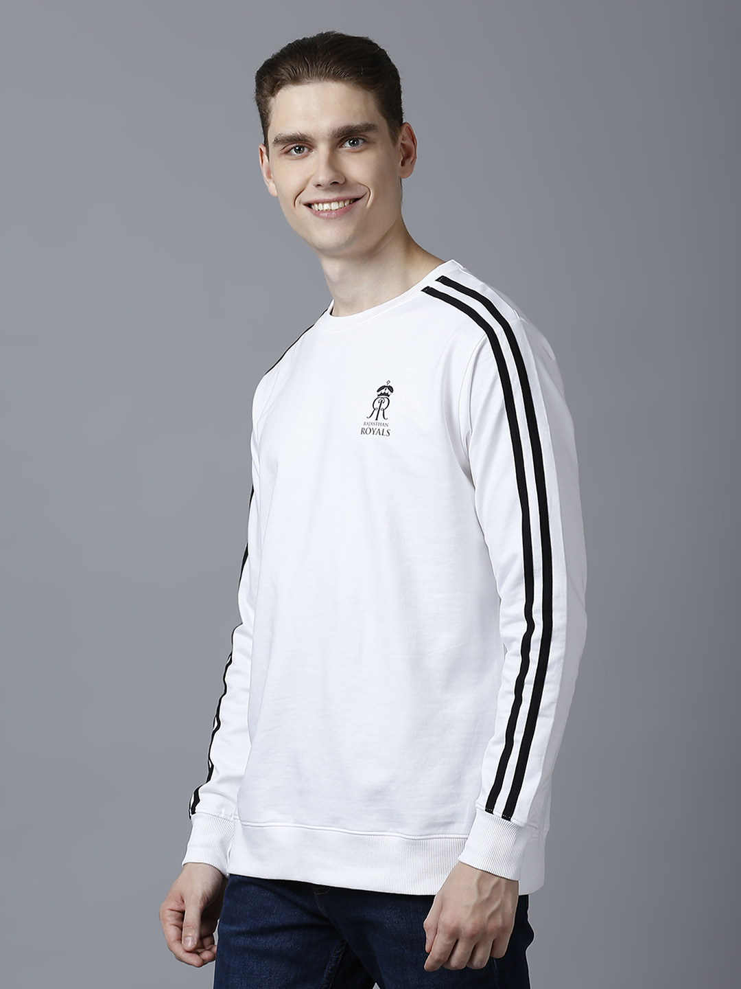Rajasthan Royals Men White Logo Printed Full Sleeves Round Neck Cotton Sweatshirt  (2)