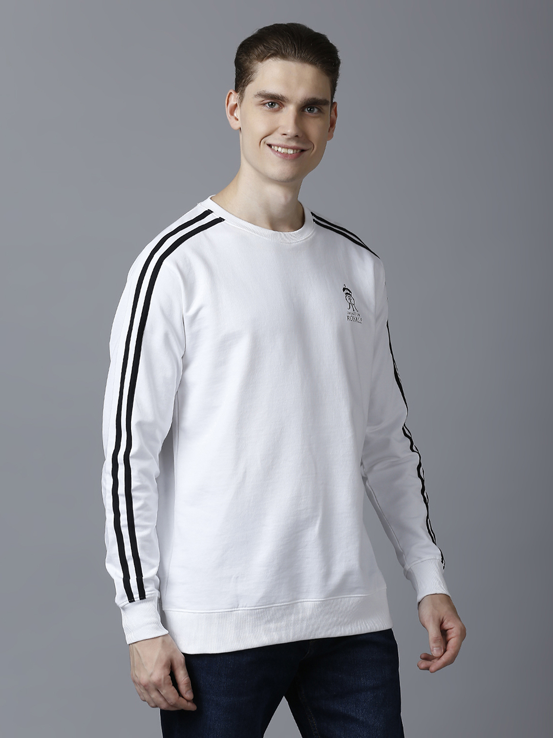 Rajasthan Royals Men White Logo Printed Full Sleeves Round Neck Cotton Sweatshirt  (3)