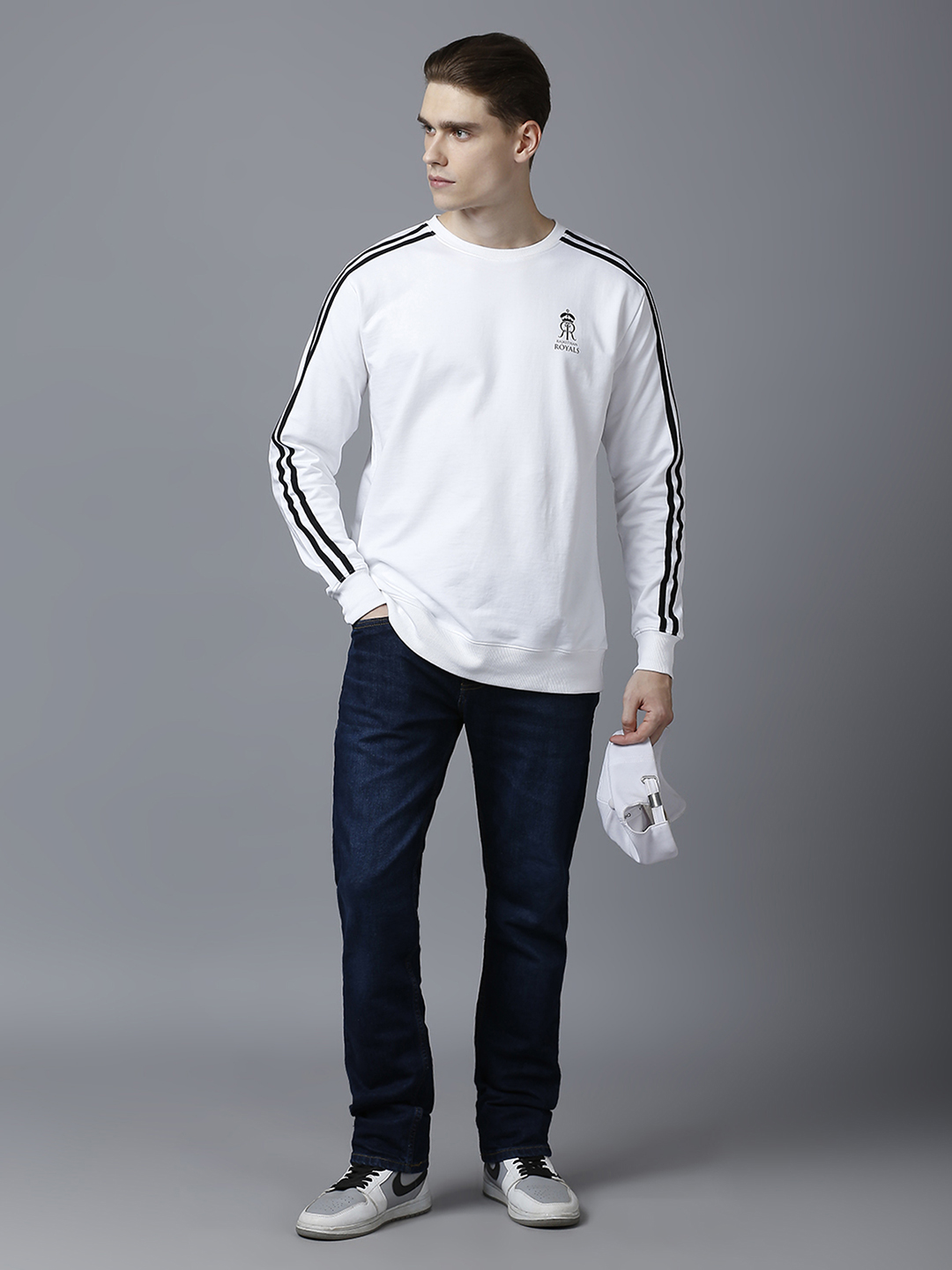 Rajasthan Royals Men White Logo Printed Full Sleeves Round Neck Cotton Sweatshirt  (5)