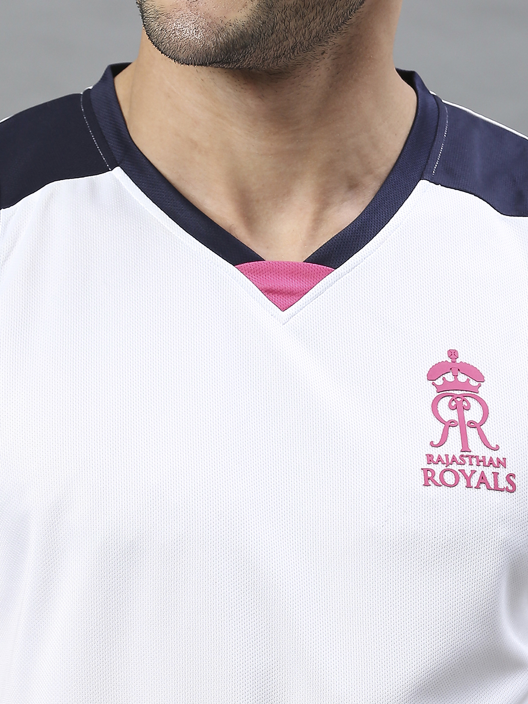 Rajasthan Royals Men White Printed V-Neck Sleeveless Polyester Sports Vest (6)