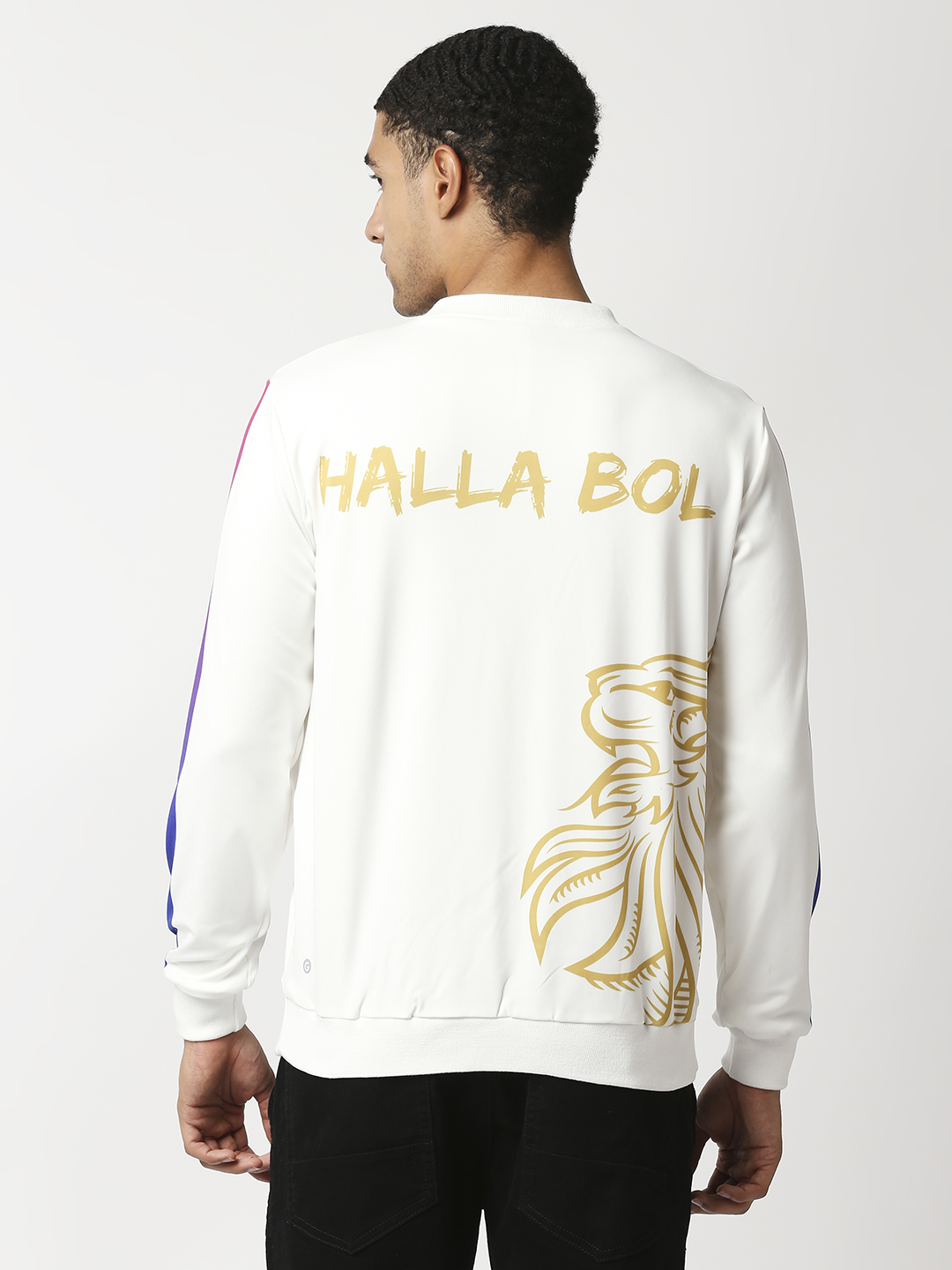 Rajasthan Royals Men White Typography Printed Full Sleeves V-Neck Polyester Athletic Bomber Jacket (3)