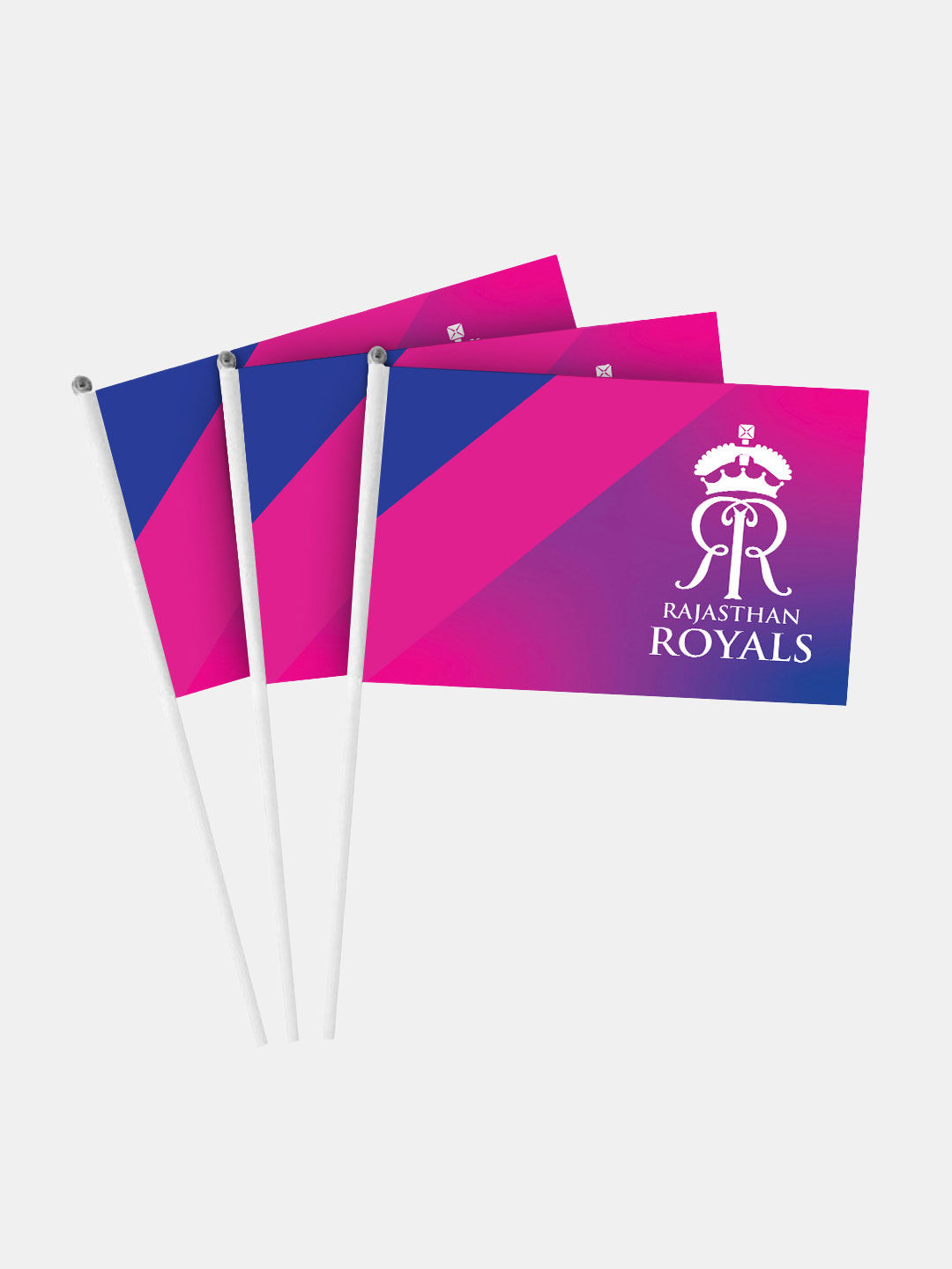 Rajasthan Royals Pink and Blue Printed Hand Held Polyester Mini Flags with Plastic Stick - Pack of 1 (1)