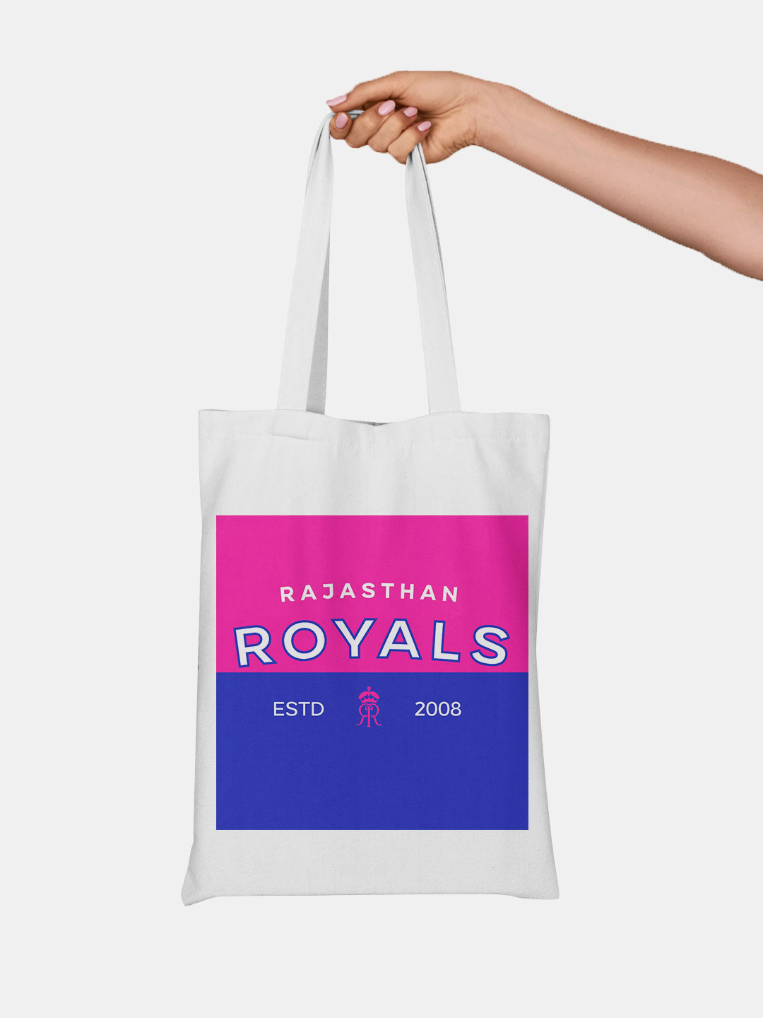 Pink and Royal Blue Printed Rajasthan Royals Established Canvas Casual Tote Bag - (Pack of 1)