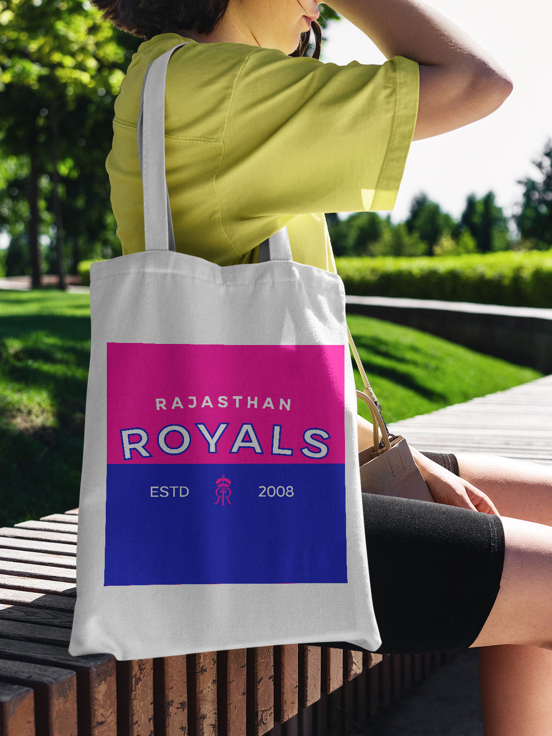 Rajasthan Royals Pink and Royal Blue Printed Rajasthan Royals Established Canvas Casual Tote Bag - (Pack of 1) (2)
