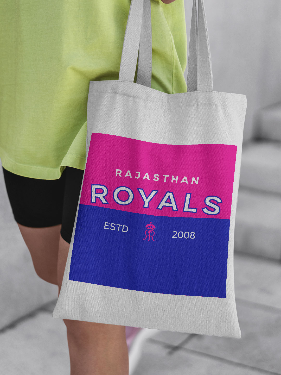 Rajasthan Royals Pink and Royal Blue Printed Rajasthan Royals Established Canvas Casual Tote Bag - (Pack of 1) (3)