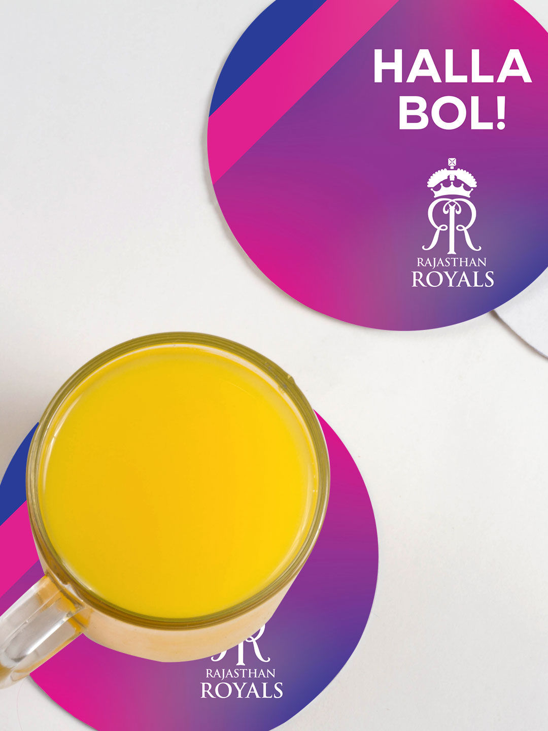 Rajasthan Royals Pink Halla Bol Printed Circular Rubber Coasters - Set of 4 (2)