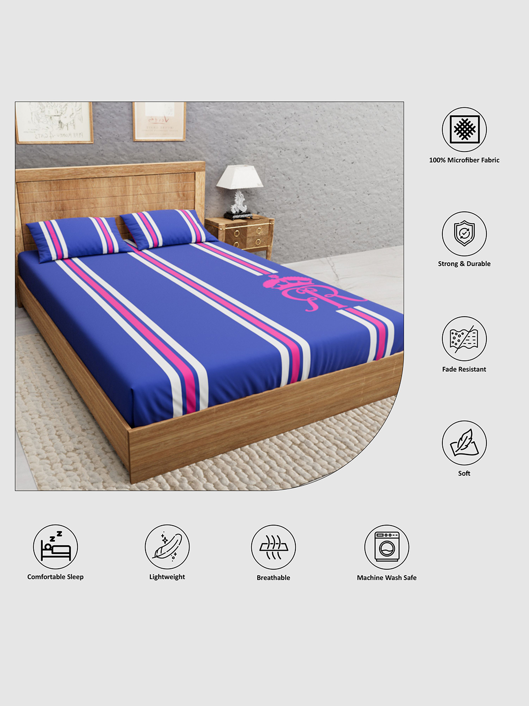 Rajasthan Royals Premium Quality Microfiber, Super Soft, King Size Double Bedsheet with 2 Pillow Covers, 243x248(cm) - B (3)