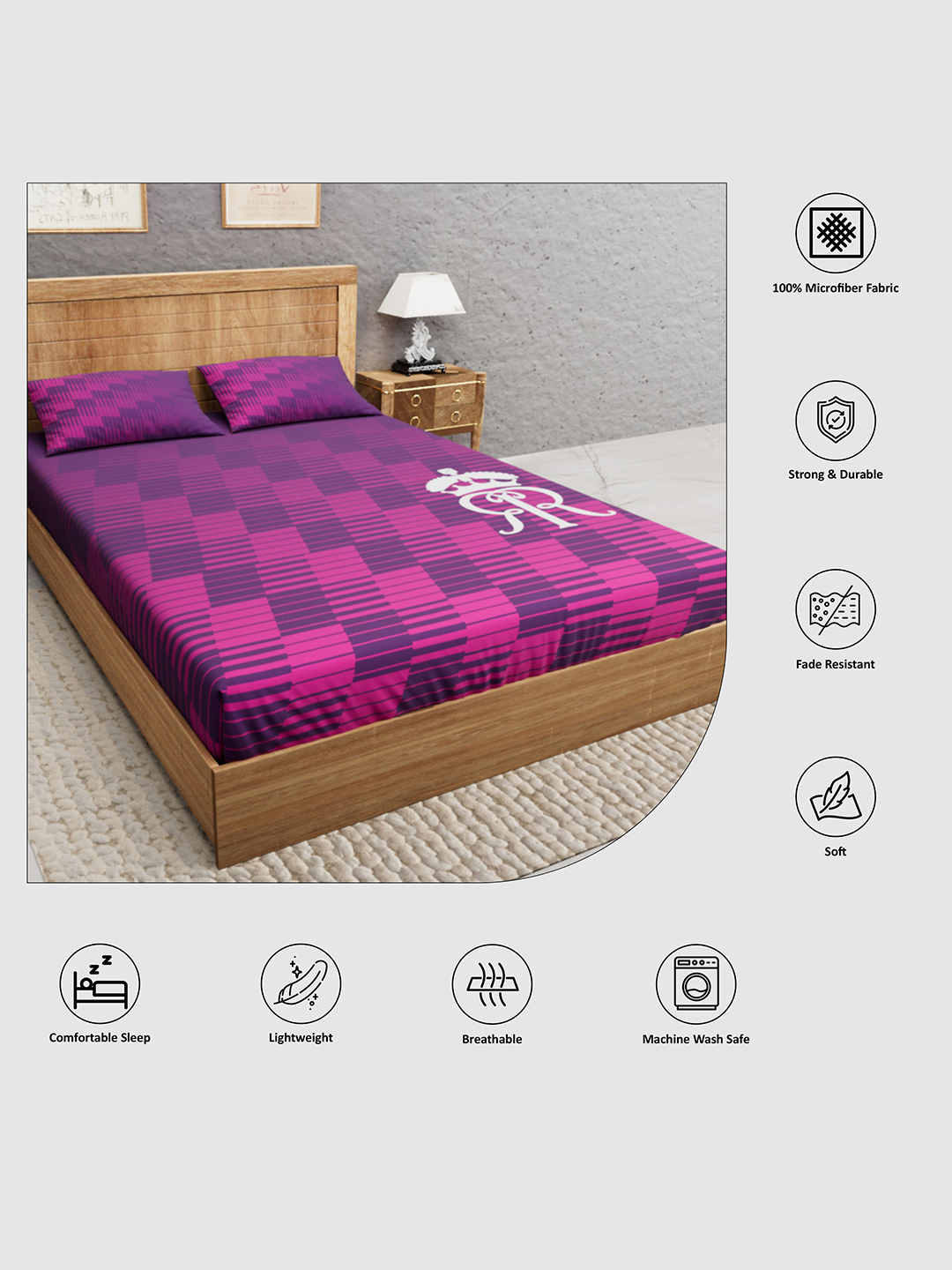 Rajasthan Royals Premium Quality Microfiber, Super Soft, King Size Double Bedsheet with 2 Pillow Covers, 243x248(cm) - P (3)