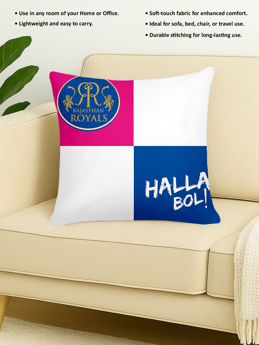 Rajasthan Royals Premium Quality Microfiber, Super Soft, Strong Durable, Quality Stitch Sofa Cushion, Cushion for Bed 16 (5)